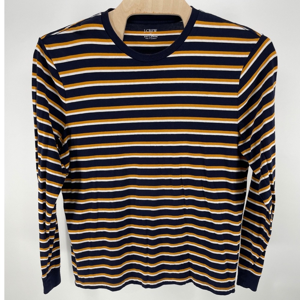J.Crew Long Sleeve Striped T-Shirt Men 2XL Blue Yellow Excellent Re-Imagined